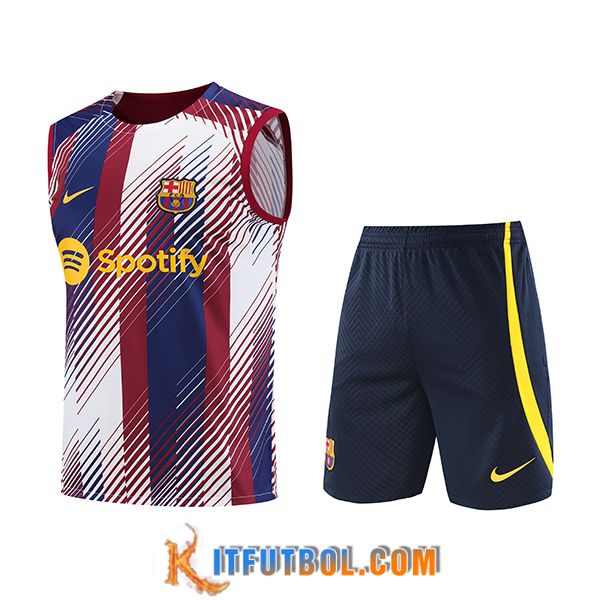 Camiseta Entrenamiento sin mangas + Cortos FC Barcellona Blanco/Azul/Rojo 2023/2024