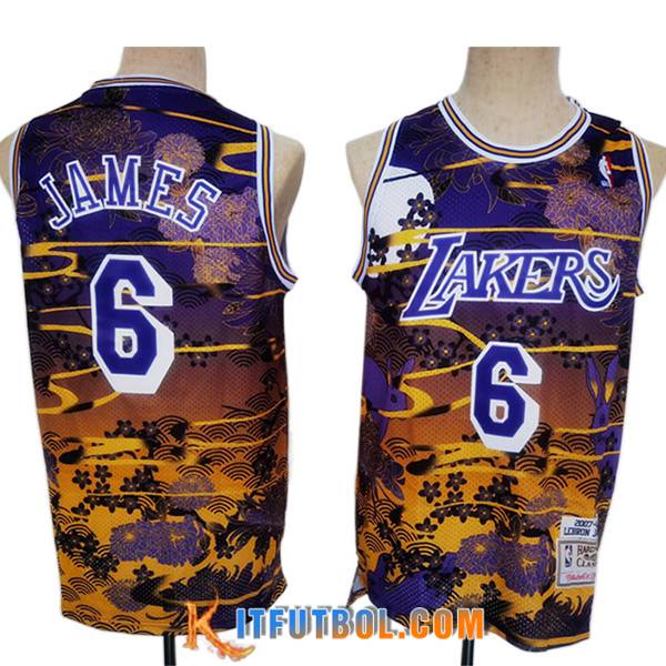 Camisetas Los Angeles Lakers (JAMES #6) 2023/24 Violeta/Amarillo -02