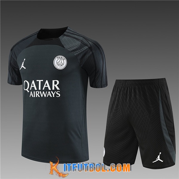 Camiseta Entrenamiento + Cortos Jordan PSG Ninos Gris Oscuro 2023/2024