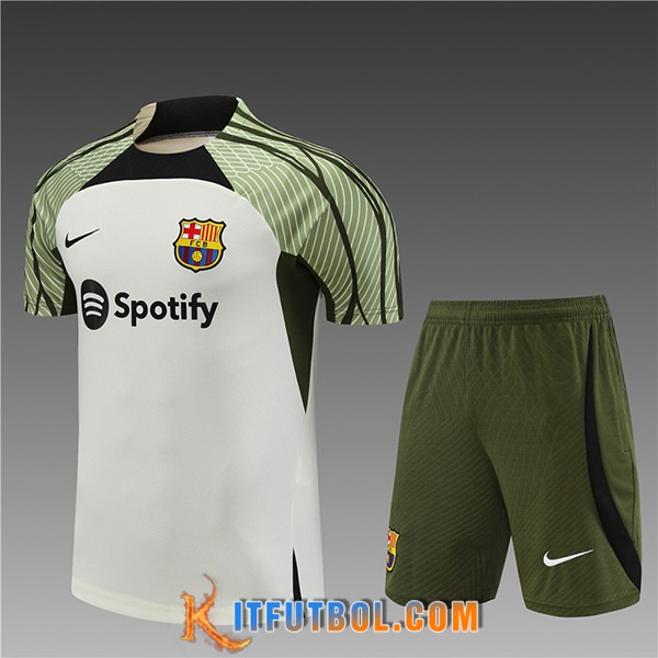 Camiseta Entrenamiento + Cortos FC Barcellona Ninos Blanco/Verde 2023/2024