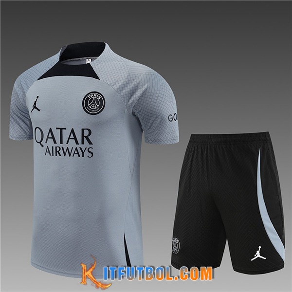 Camiseta Entrenamiento + Cortos Jordan PSG Ninos Gris Claro 2023/2024