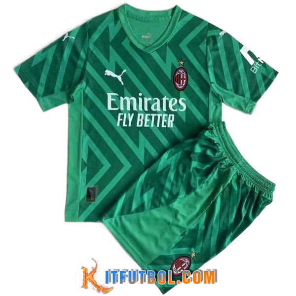 Camisetas De Futbol AC Milan Ninos Portero Verde 2023/2024