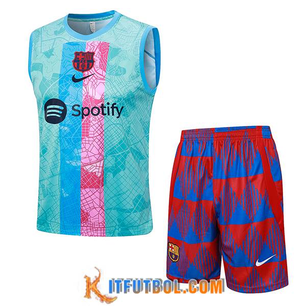 Camiseta Entrenamiento sin mangas + Cortos FC Barcellona Verde/Rosa 2023/2024
