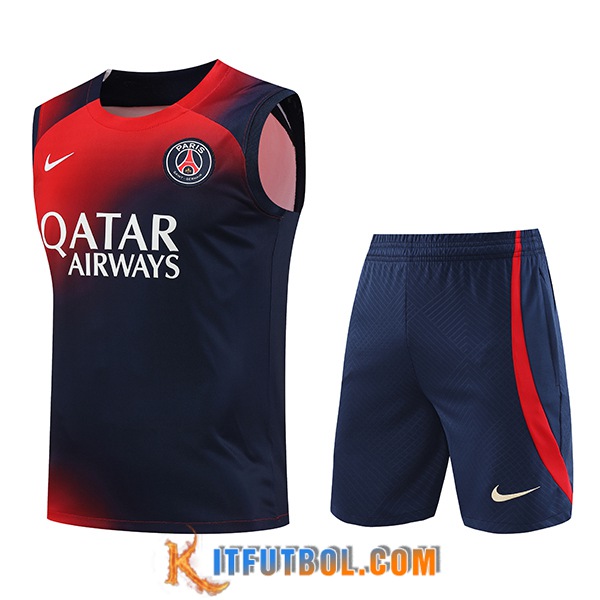 Camiseta Entrenamiento sin mangas + Cortos PSG Rojo/Azul 2023/2024 -02