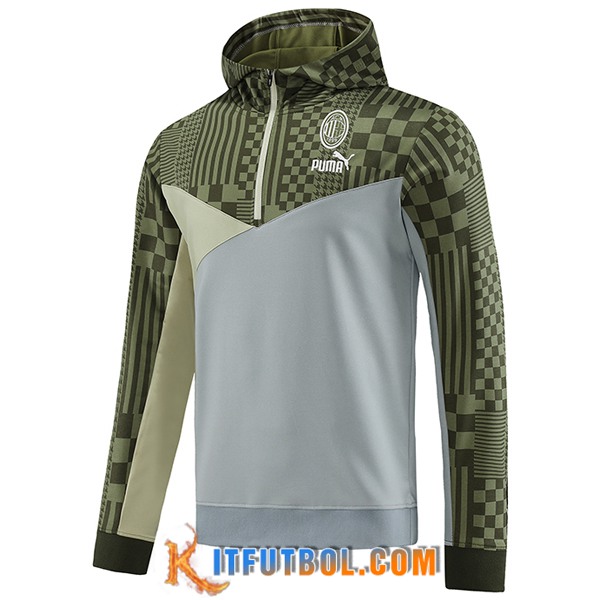 Sudadera De Entrenamiento Capucha AC Milan Verde/Gris 2023/2024