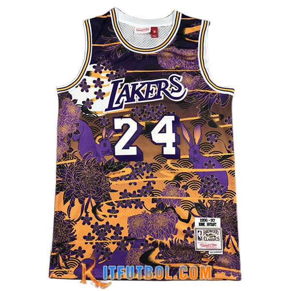 Camisetas Los Angeles Lakers (BRYANT #24) 2023/24 Amarillo/Violeta