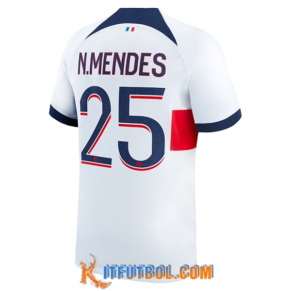 Camisetas De Futbol PSG (N.MENDES #25) 2023/2024 Segunda