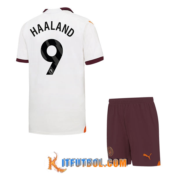 Camisetas De Futbol Manchester City (HAALAND #9) Ninos 2023/2024 Segunda