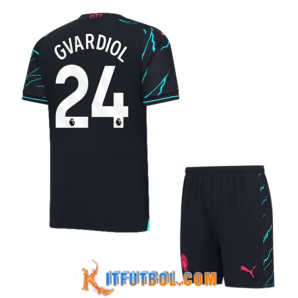 Camisetas De Futbol Manchester City (GVARDIOL #24) Ninos 2023/2024 Tercera