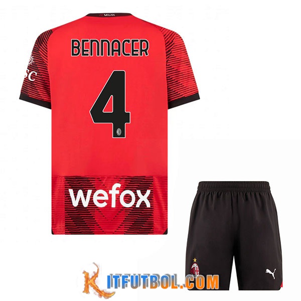 Camisetas De Futbol AC Milan (BENNACER #4) Ninos 2023/2024 Primera
