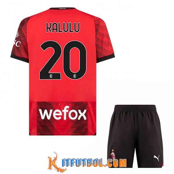 Camisetas De Futbol AC Milan (KALULU #20) Ninos 2023/2024 Primera