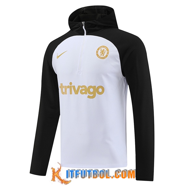 Sudadera De Entrenamiento Capucha FC Chelsea Blanco/Negro 2023/2024