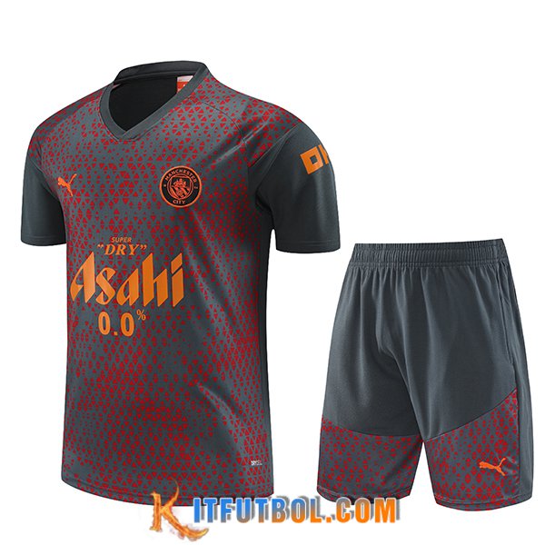 Camiseta Entrenamiento + Cortos Manchester City Gris/Rojo 2023/2024