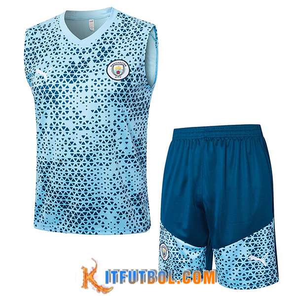 Camiseta Entrenamiento sin mangas + Cortos Manchester City Azul Claro 2023/2024 -02