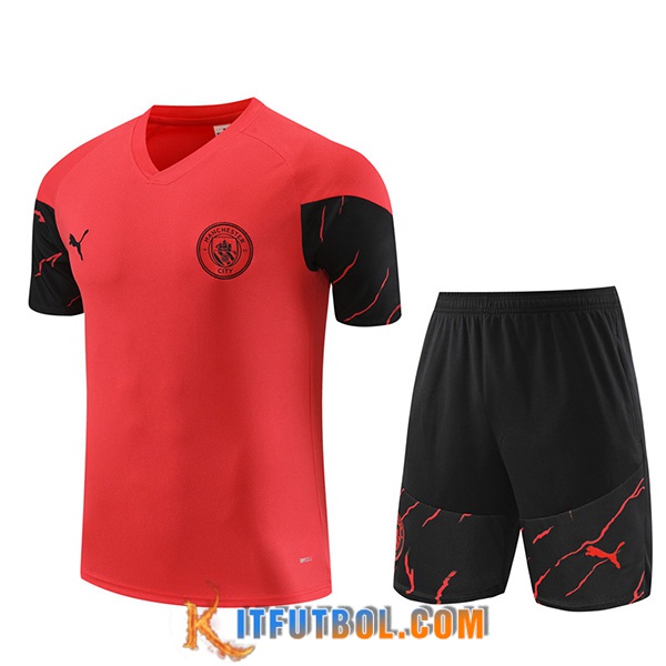 Camiseta Entrenamiento + Cortos Manchester City Rojo 2023/2024 -02