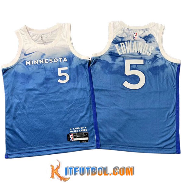 Camisetas De Futbol Minnesota Timberwolves (EDWARDS #5) 2023/24 Blanco/Azul