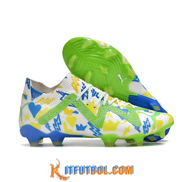 PUMA Botas De Fútbol Future Ultimate FG Blanco/Verde/Amarillo/Azul