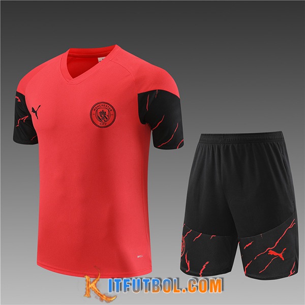 Camiseta Entrenamiento + Cortos Manchester City Ninos Rojo 2023/2024