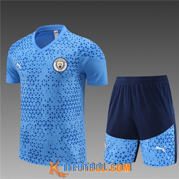 Camiseta Entrenamiento + Cortos Manchester City Ninos Azul Claro 2023/2024