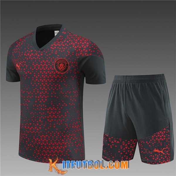 Camiseta Entrenamiento + Cortos Manchester City Ninos Gris Oscuro 2023/2024