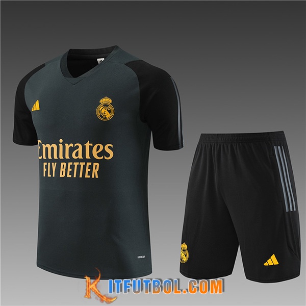 Camiseta Entrenamiento + Cortos Real Madrid Ninos Gris Oscuro 2023/2024