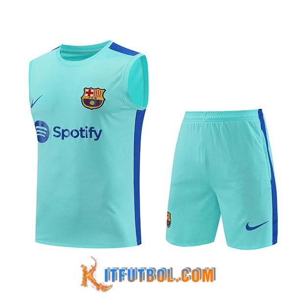 Camiseta Entrenamiento sin mangas + Cortos FC Barcelona Azul Claro 2023/2024 -02
