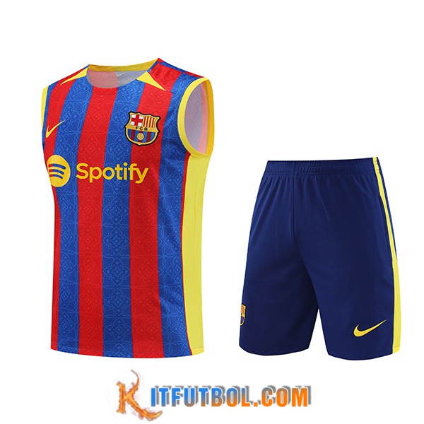 Camiseta Entrenamiento sin mangas + Cortos FC Barcelona Rojo/Azul 2023/2024 -03