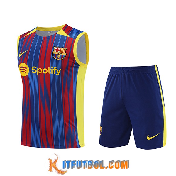 Camiseta Entrenamiento sin mangas + Cortos FC Barcelona Rojo/Azul 2023/2024 -02