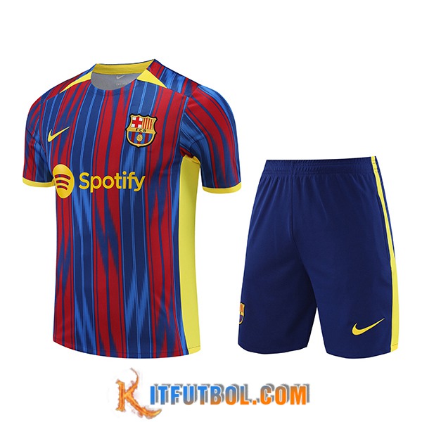 Camiseta Entrenamiento + Cortos FC Barcelona Rojo/Azul 2023/2024