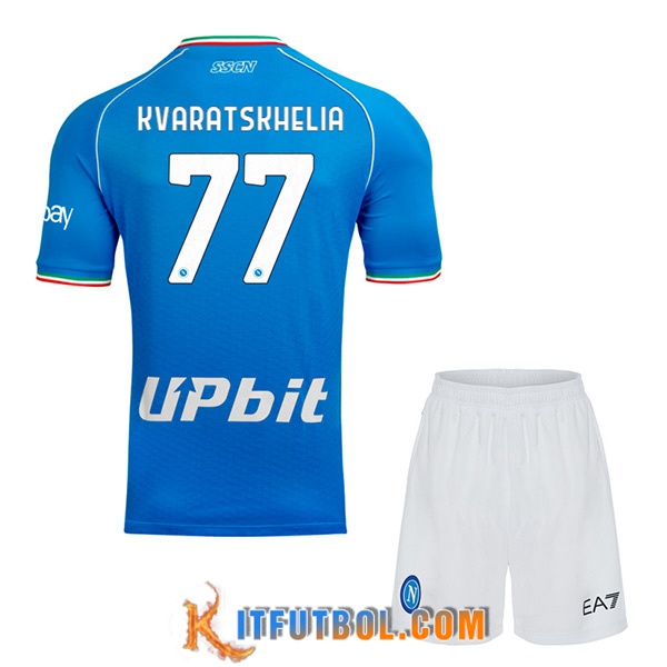Camisetas De Futbol SSC Napoli (KVARATSKHELIA #77) Ninos 2023/2024 Primera