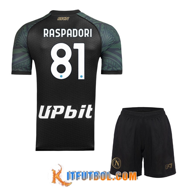 Camisetas De Futbol SSC Napoli (RASPADORI #81) Ninos 2023/2024 Tercera