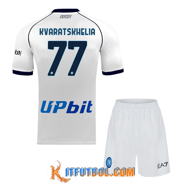 Camisetas De Futbol SSC Napoli (KVARATSKHELIA #77) Ninos 2023/2024 Segunda