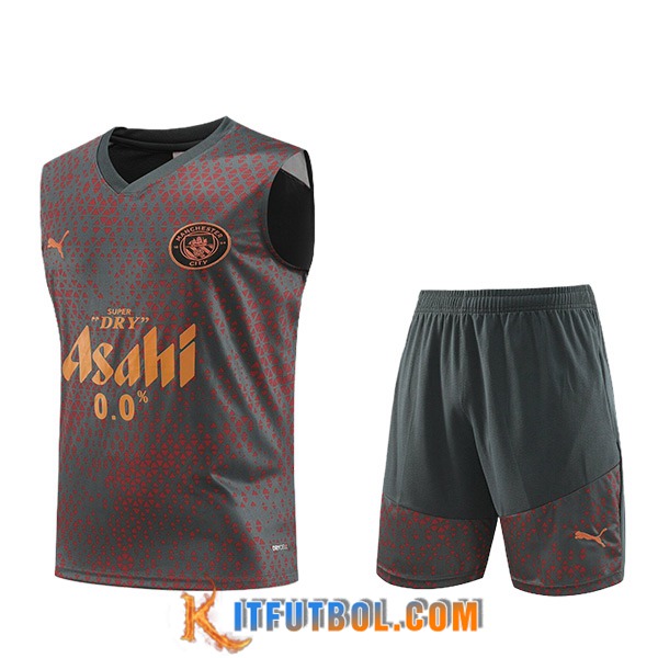 Camiseta Entrenamiento sin mangas + Cortos Manchester City Gris/Rojo 2023/2024