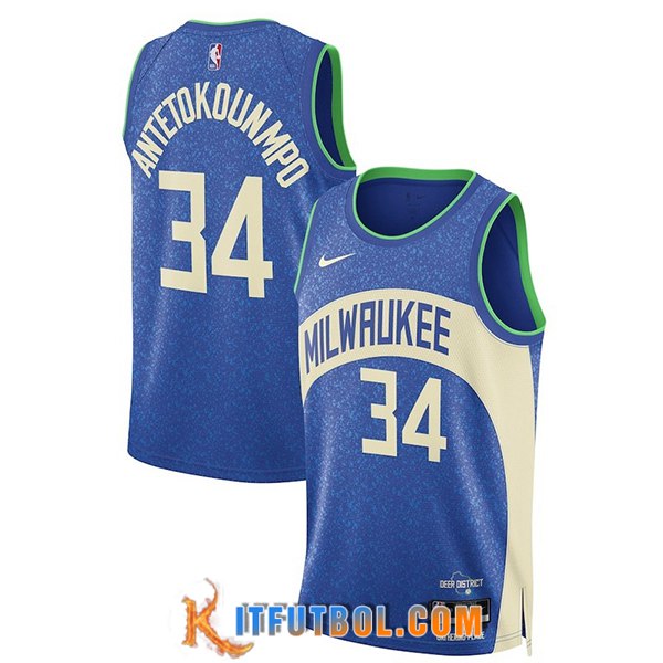 Camisetas De Futbol Milwaukee Bucks (ANTETOKOUNMPO #34) 2023/24 Azul/Blanco