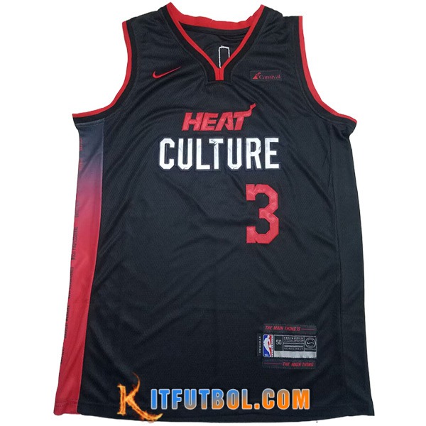 Camisetas De Futbol Miami Heat (WADE #3) 2023/24 Negro/Rojo