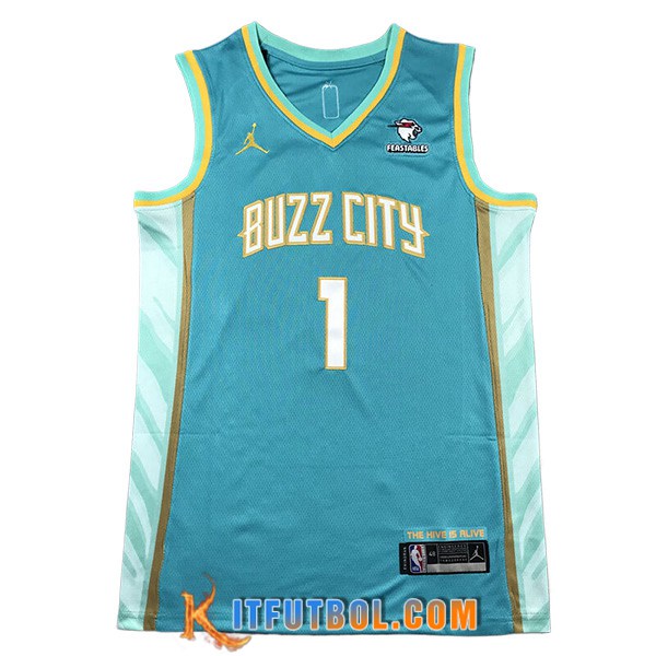 Camisetas De Futbol Charlotte Hornets (BALL #1) 2023/24 Azul Claro -02