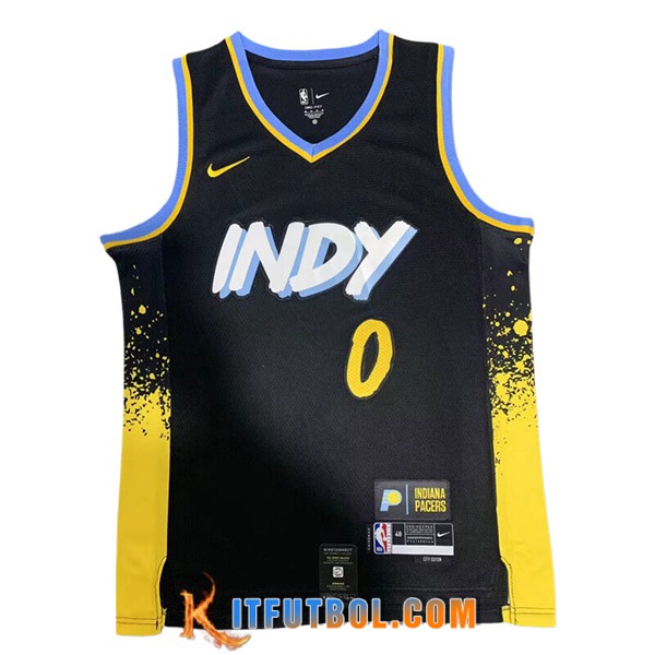 Camisetas De Futbol Indiana Pacers (HALIBURTON #0) 2023/24 Negro/Amarillo -02