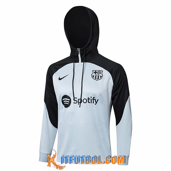 Sudadera De Entrenamiento Capucha FC Barcelona Blanco/Negro 2023/2024