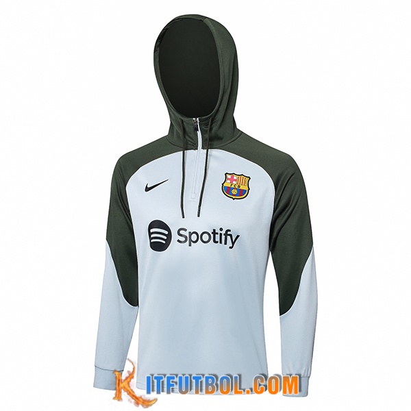 Sudadera De Entrenamiento Capucha FC Barcelona Blanco/Verde 2023/2024