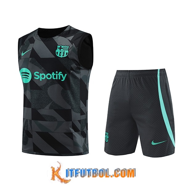 Camiseta Entrenamiento sin mangas + Cortos FC Barcelona Negro/Gris/Verde 2023/2024