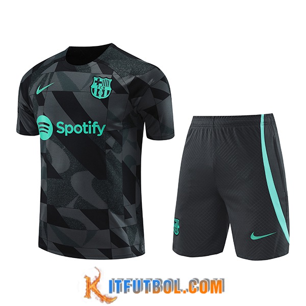 Camiseta Entrenamiento + Cortos FC Barcelona Negro/Gris/Verde 2023/2024 -02