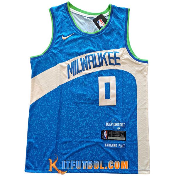 Camisetas De Futbol Milwaukee Bucks (LILLARD #0) 2023/24 Azul/Blanco
