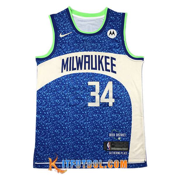 Camisetas De Futbol Milwaukee Bucks (ANTETOKOUNMPO #34) 2023/24 Azul/Blanco -02