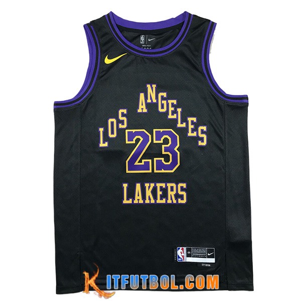 Camisetas De Futbol Los Angeles Lakers (JAMES #23) 2023/24 Negro/Violeta/Amarillo