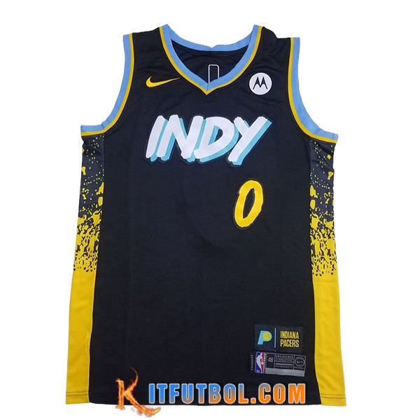 Camisetas De Futbol Indiana Pacers (HALIBURTON #0) 2023/24 Negro/Amarillo -03