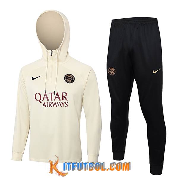 Chaqueta Con Capucha Chandal PSG Beige/Negro 2023/2024