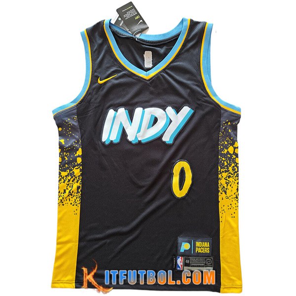 Camisetas Indiana Pacers (HALIBURTON #0) 2023/24 Negro/Amarillo -04