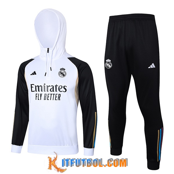 Chaqueta Con Capucha Chandal Real Madrid Blanco/Negro 2023/2024