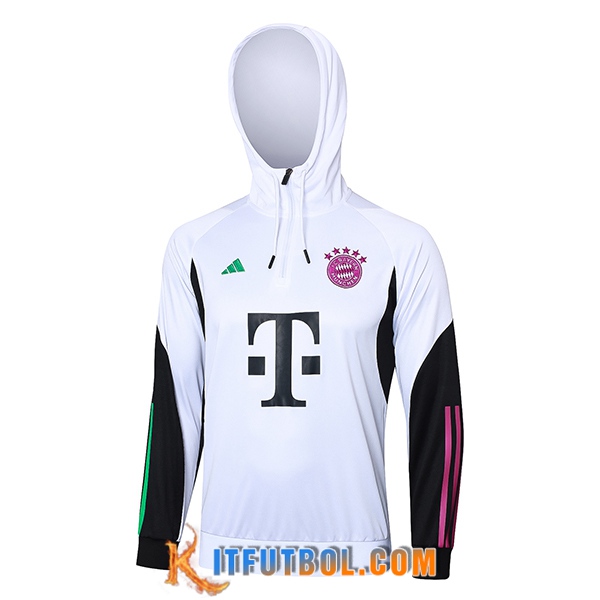 Sudadera De Entrenamiento Capucha Bayern Munich Blanco/Negro 2023/2024