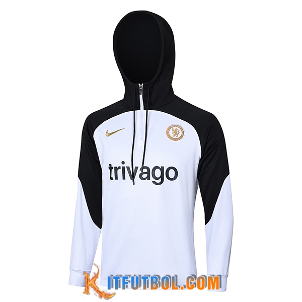 Sudadera De Entrenamiento Capucha FC Chelsea Blanco/Negro 2023/2024